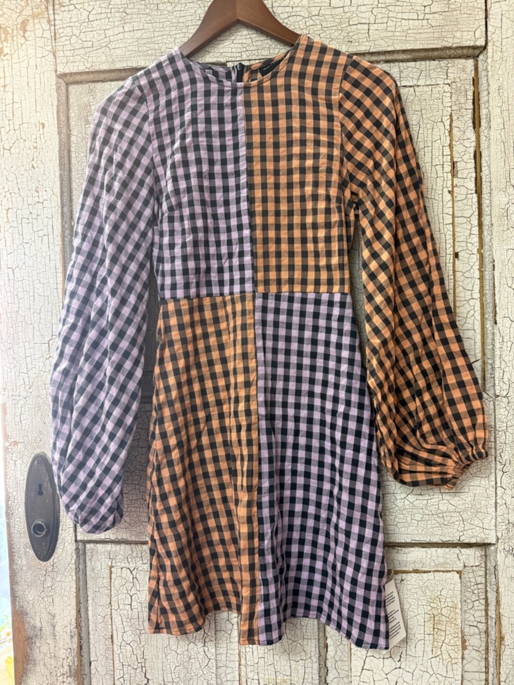 ASOS DESIGN Mixed Gingham Mini Dress Puff Sleeve Cottagecore Size 0 NWT - Picture 4 of 8
